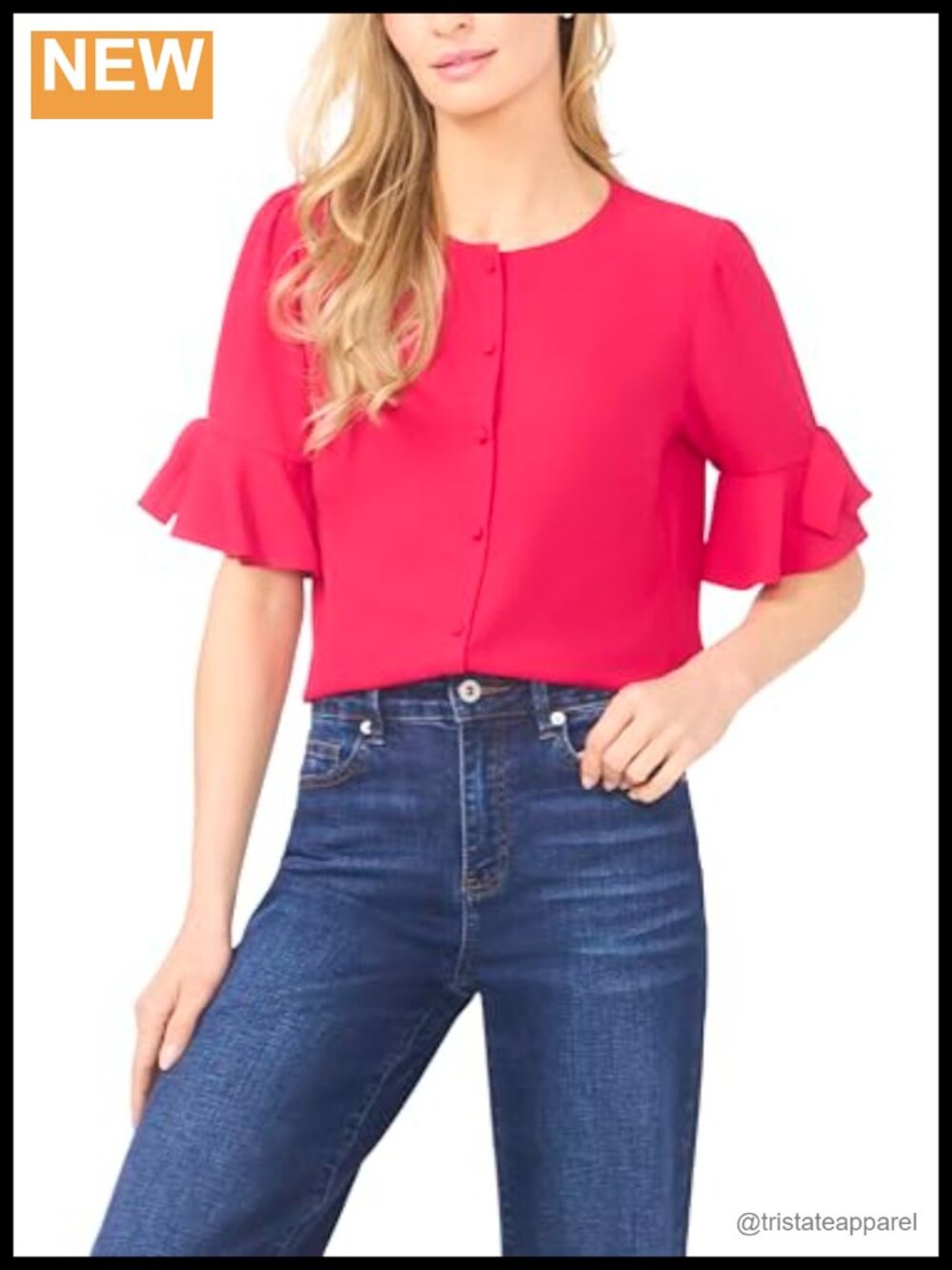 CeCe Flounce Elbow Bow Sleeve Top Blouse Women's Button Down